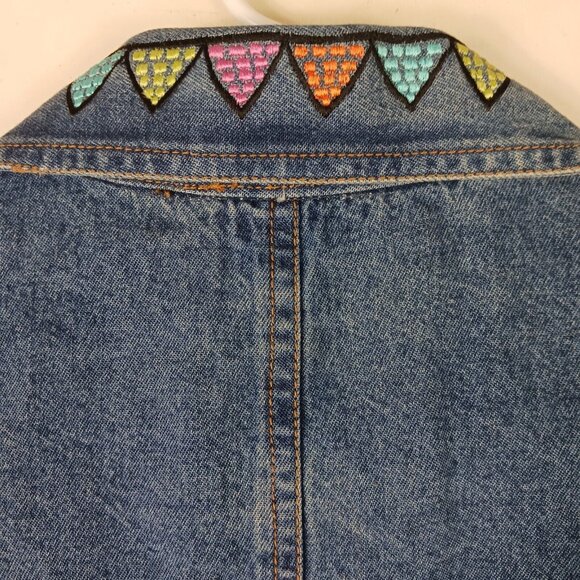 Art to Wear Jean Jacket Womens S Blue Embroidered Floral Beaded Boho Denim - Picture 4 of 13